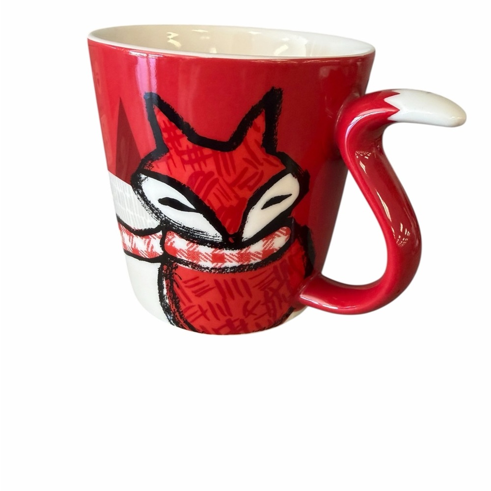 Starbucks Holiday Red Fox Coffee Mug Cup Handle Tail - Picture 2 of 4